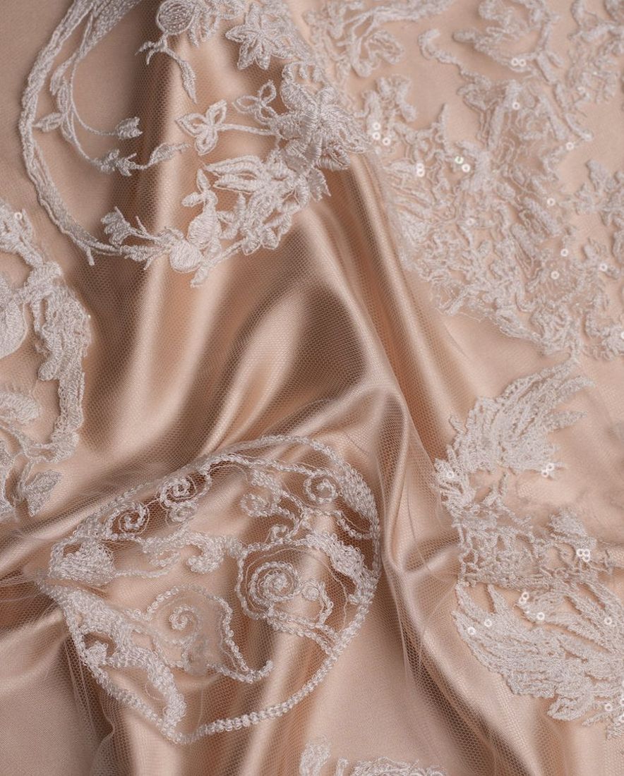 Blush embroidered bridal lace
