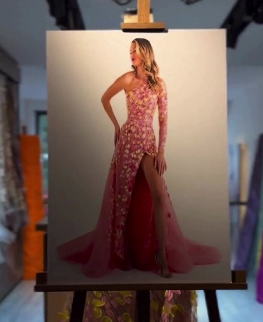 A finished gown in the showroom